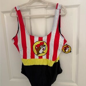 Buc-ees Striped Red and Black One Piece Swimsuit - New with Tags